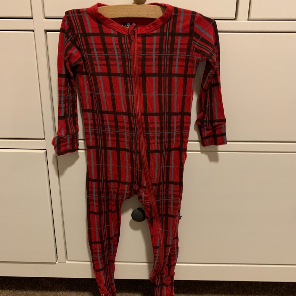 Kickee Pants plaid Christmas zip up sleeper
